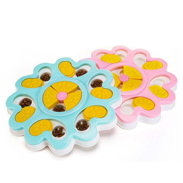 Interactive dog treat puzzle bowl in durable ABS plastic featuring slow feeder treat dispensing compartments — view 2
