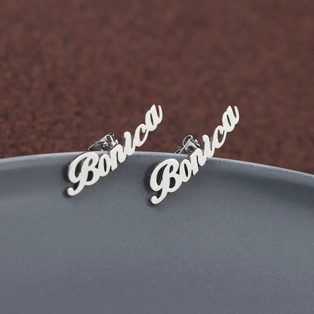 Personalized English letter custom name earrings in shiny rose gold finish for women — view 5