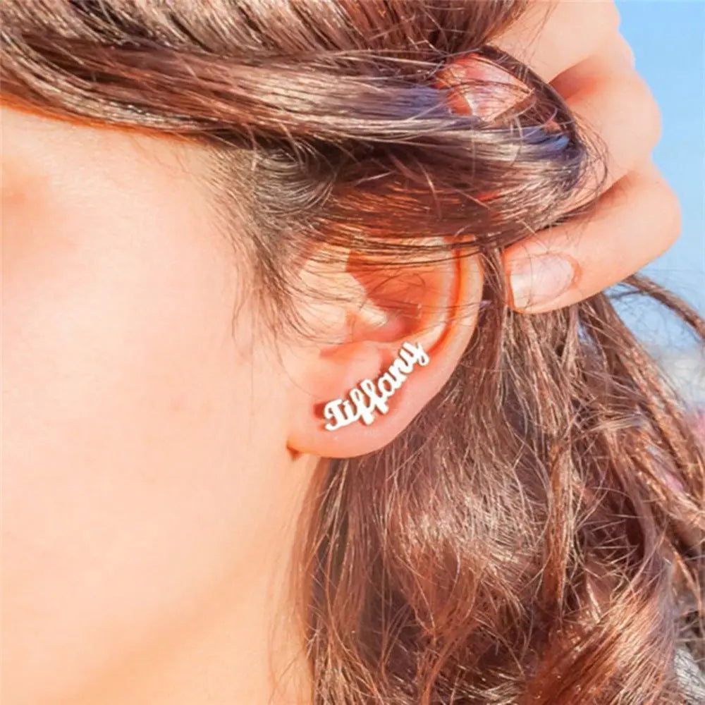 Personalized English letter custom name earrings in shiny rose gold finish for women — view 2