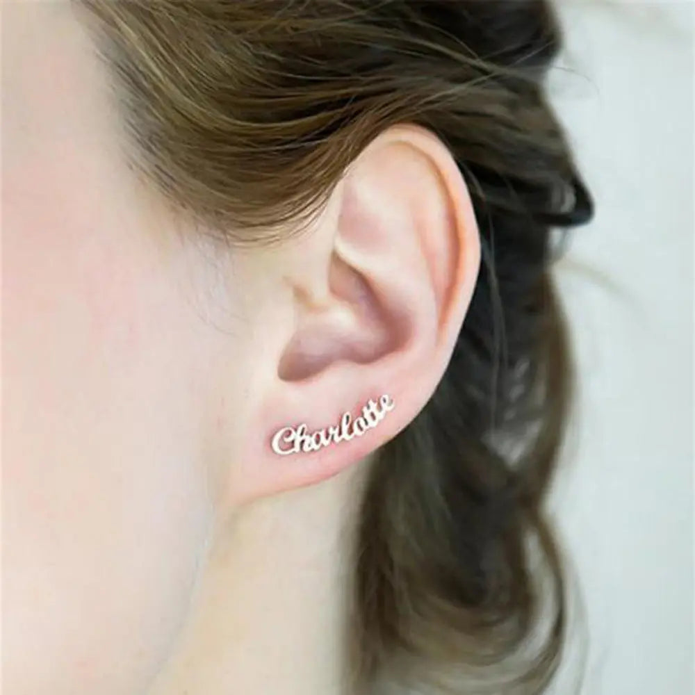 Personalized English letter custom name earrings in shiny rose gold finish for women — view 3