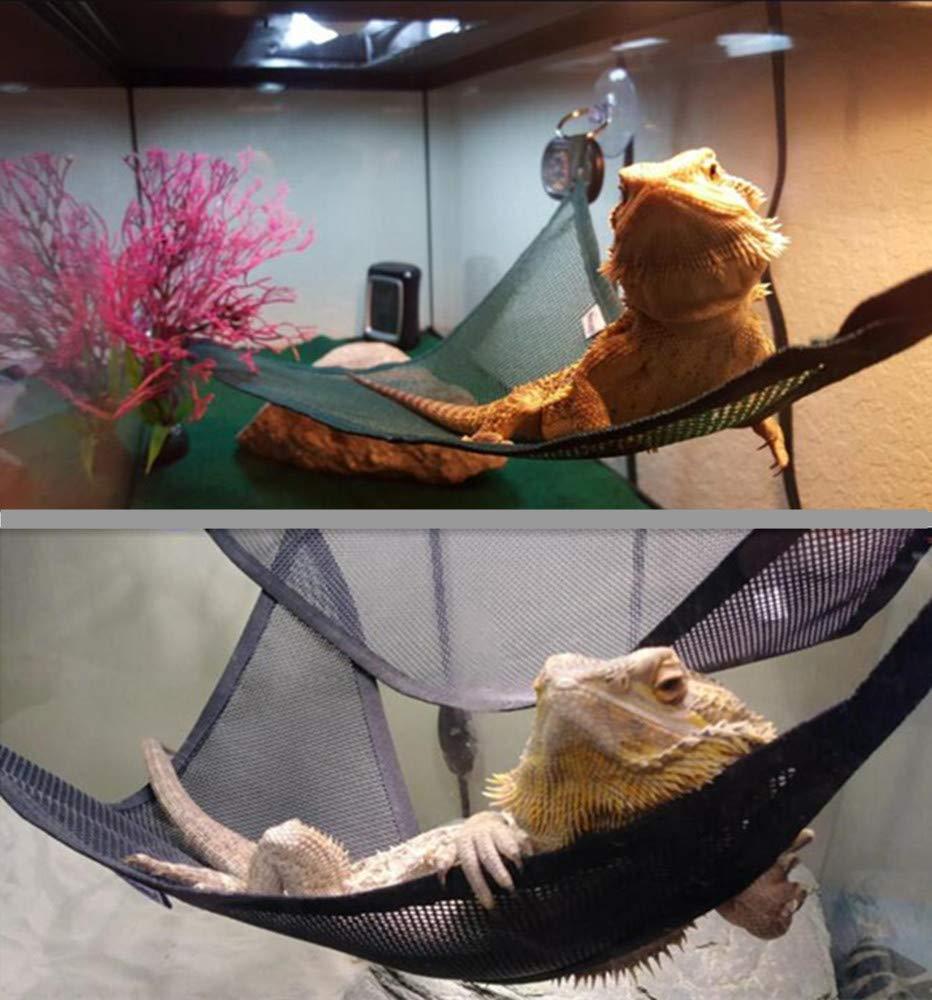 Two luxury cloth reptile hammocks with suction cups mounted inside a glass terrarium habitat enclosure — view 3