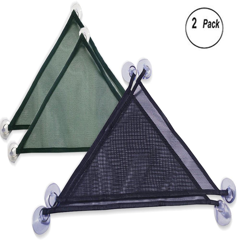 Two luxury cloth reptile hammocks with suction cups mounted inside a glass terrarium habitat enclosure