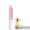 Ozone pet grooming brush in colorful plastic with ergonomic handle for shedding and odor control