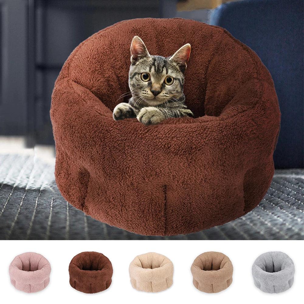Luxurious plush round pet bed with soft fluffy long hair in a beautiful solid color