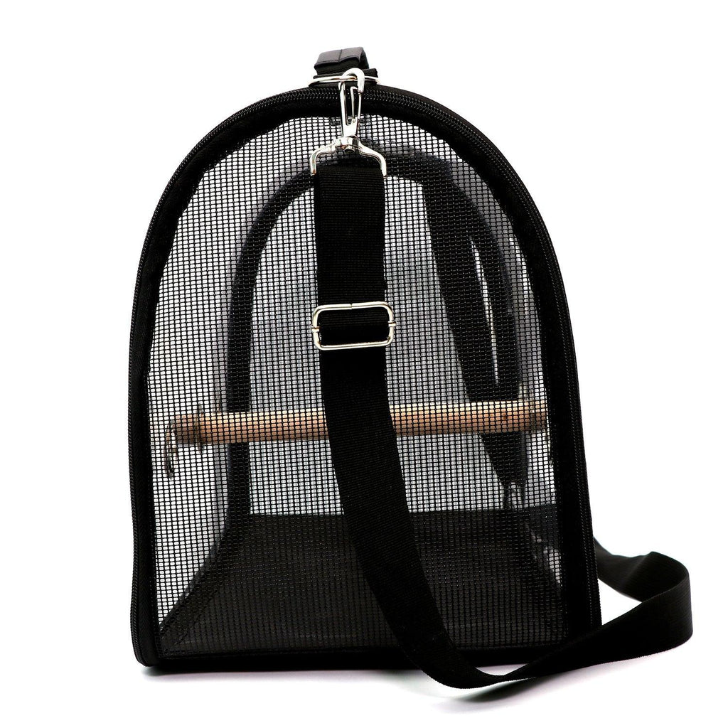 Transparent mesh bird cage and travel carrier in red and black with breathable side panels — view 4