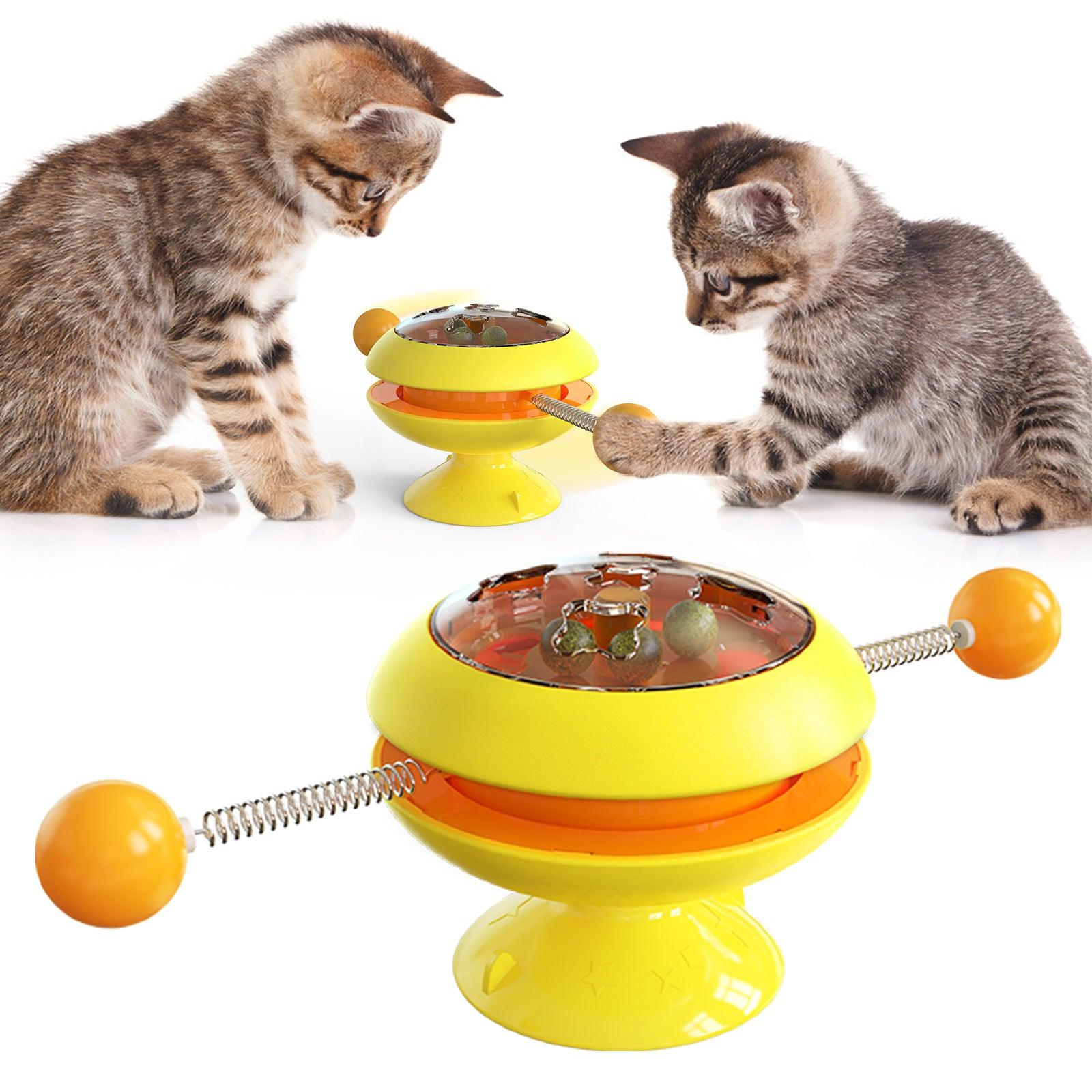 Interactive rotatable plastic cat toy with built in catnip balls and large suction cup base — view 3