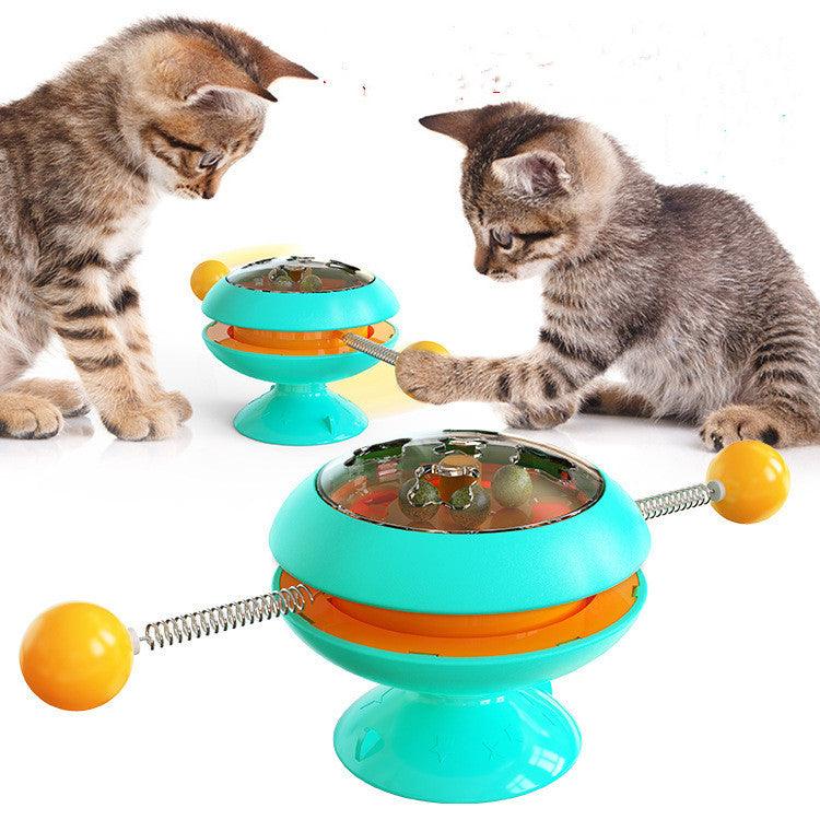 Interactive rotatable plastic cat toy with built in catnip balls and large suction cup base — view 5