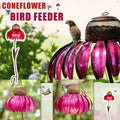 Petal Haven metal wire bird feeder in vibrant red or blue with feeding tray.