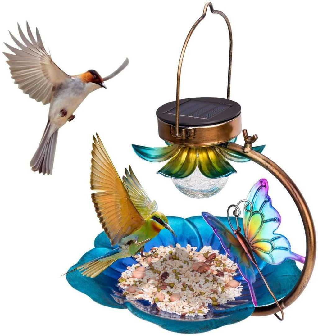 Solar sparkle sphere bird feeder with metal iron frame crackle ball design and top hanging hook