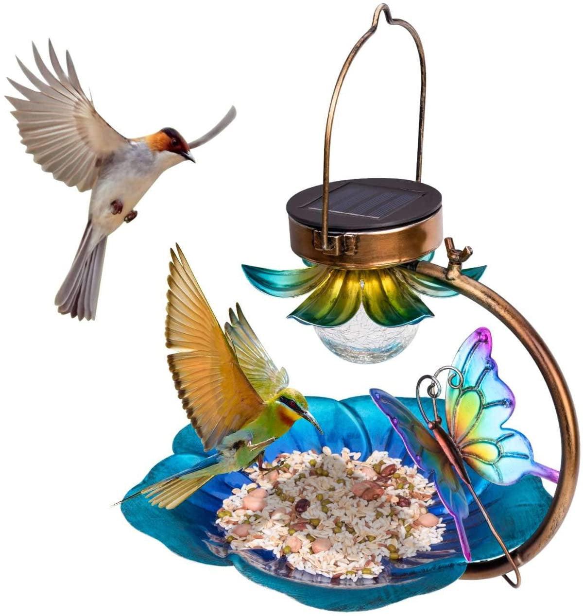 Solar sparkle sphere bird feeder with metal iron frame crackle ball design and top hanging hook