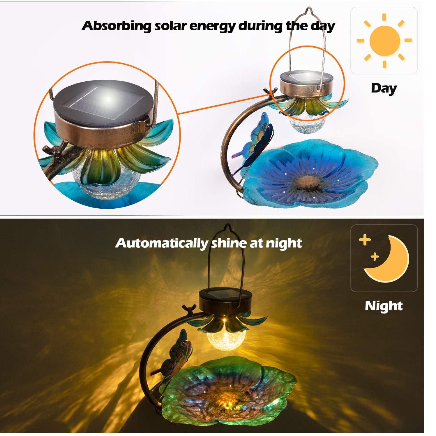 Solar sparkle sphere bird feeder with metal iron frame crackle ball design and top hanging hook — view 3