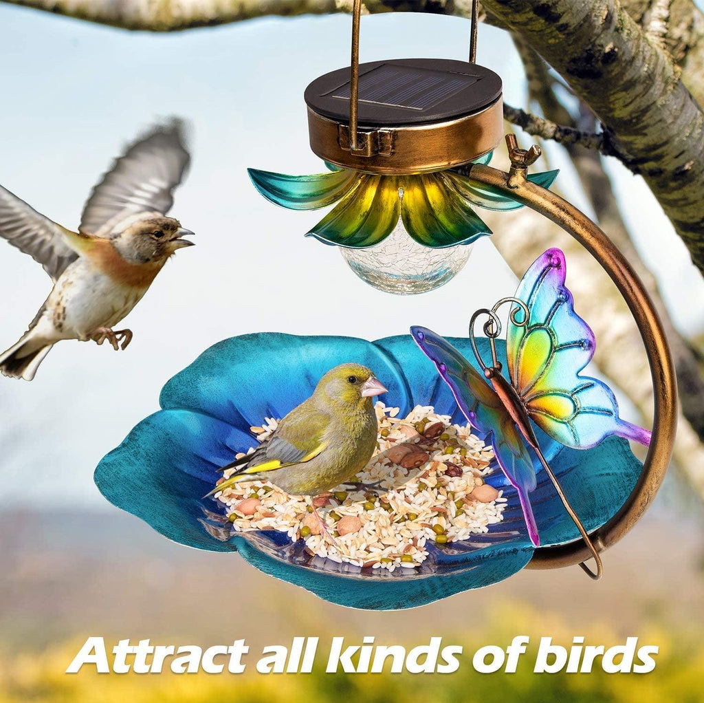 Solar sparkle sphere bird feeder with metal iron frame crackle ball design and top hanging hook — view 5