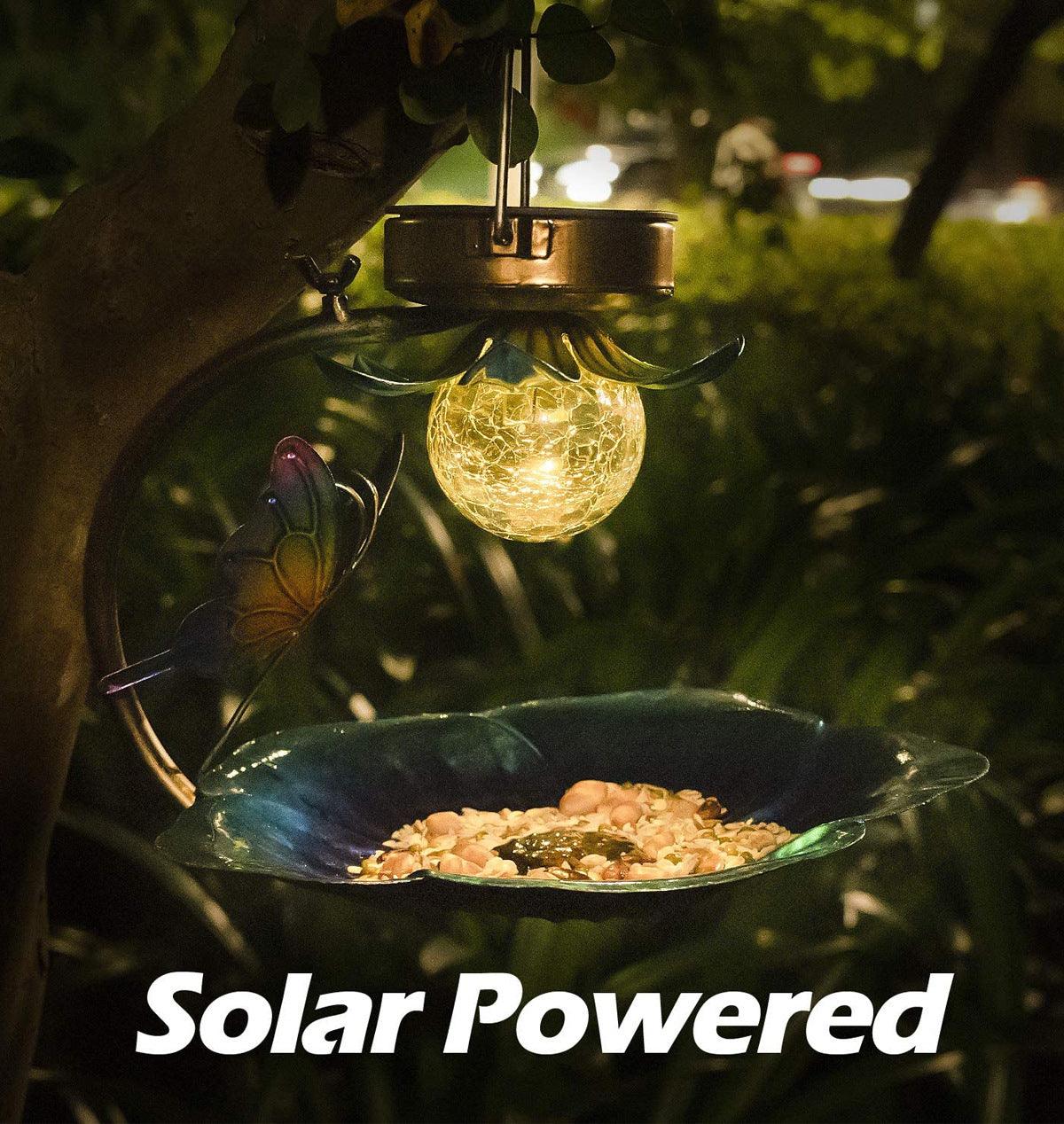 Solar sparkle sphere bird feeder with metal iron frame crackle ball design and top hanging hook — view 2