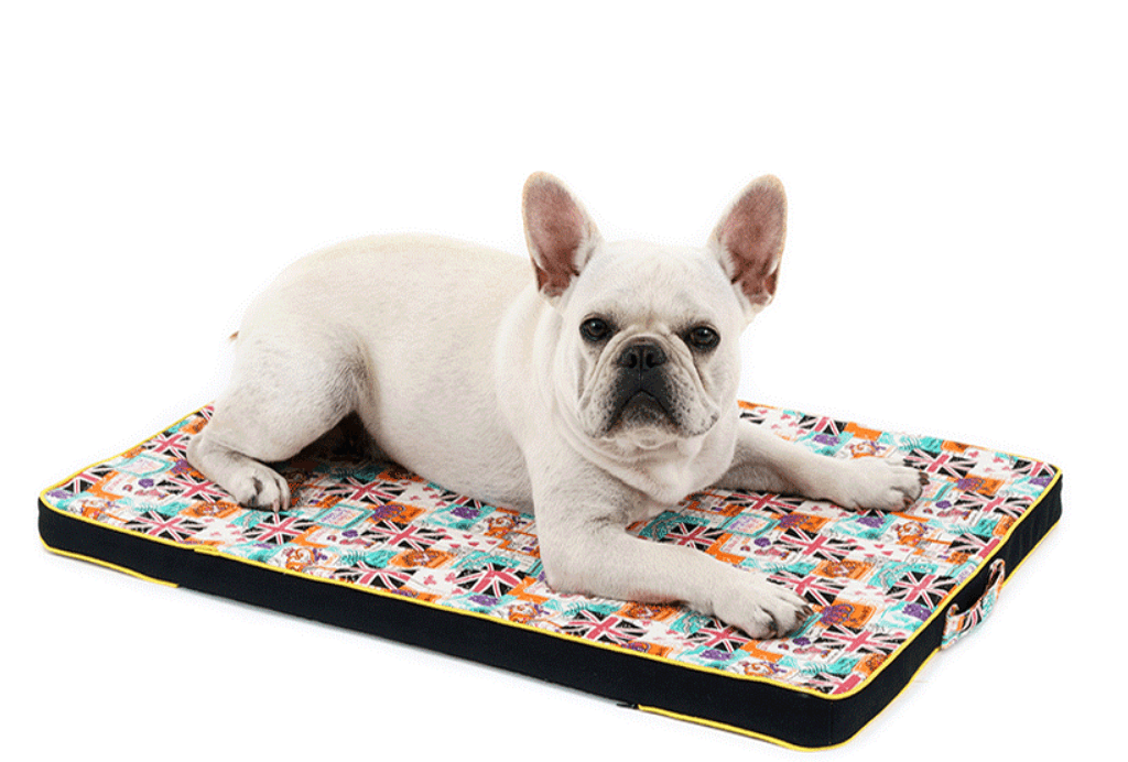 Luxury printed canvas dog bed with a thick orthopedic mattress and elegant stylish fabric pattern — view 5
