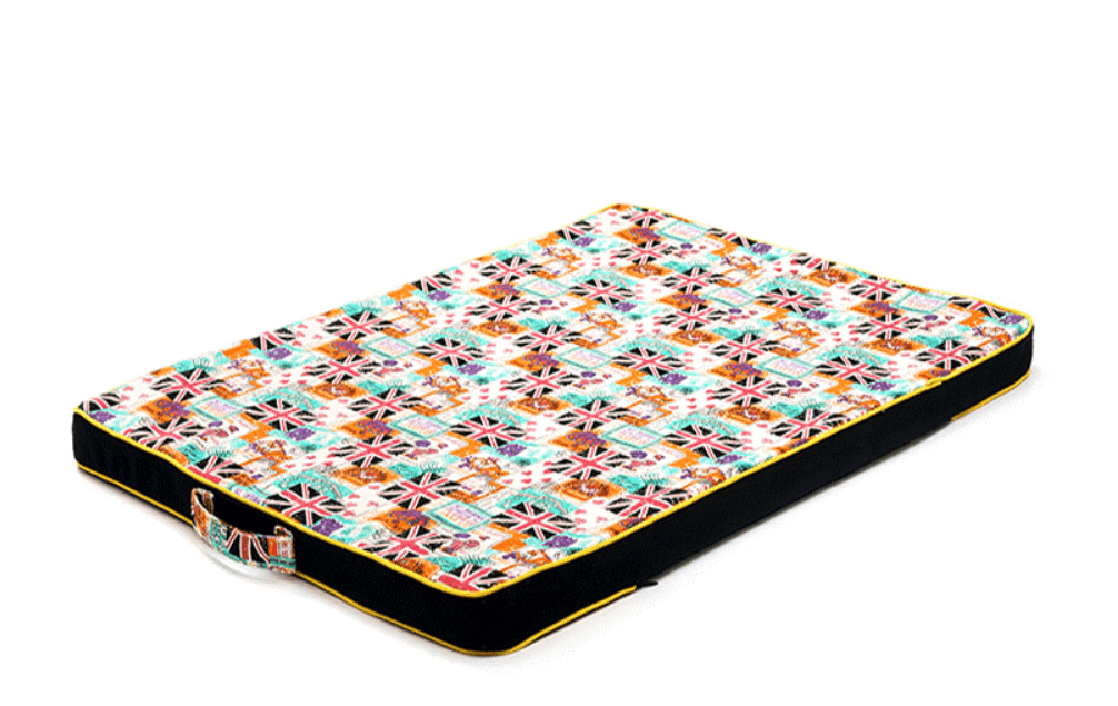 Luxury printed canvas dog bed with a thick orthopedic mattress and elegant stylish fabric pattern — view 4