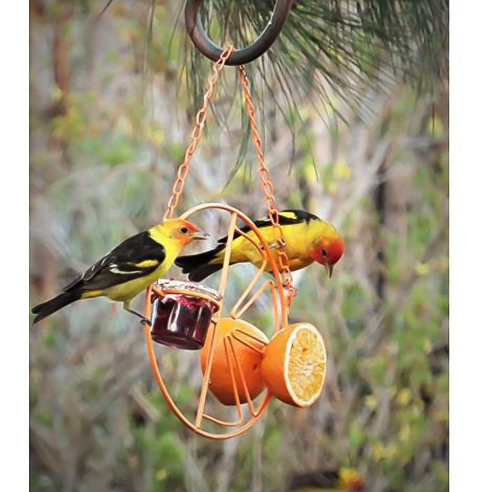 Vibrant orange metal bird and hummingbird feeder water station for outdoor garden and backyard decor — view 5