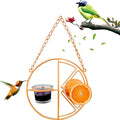 Vibrant orange metal bird and hummingbird feeder water station for outdoor garden and backyard decor