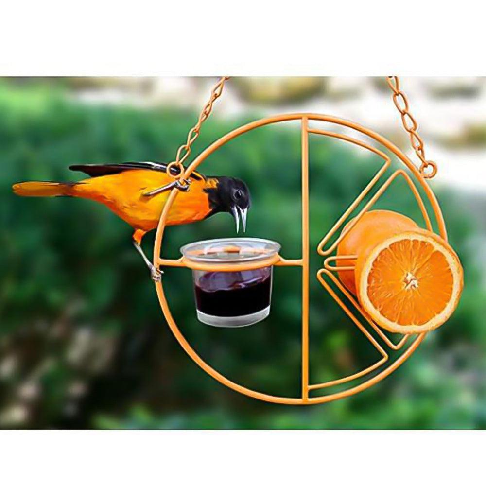 Vibrant orange metal bird and hummingbird feeder water station for outdoor garden and backyard decor — view 4