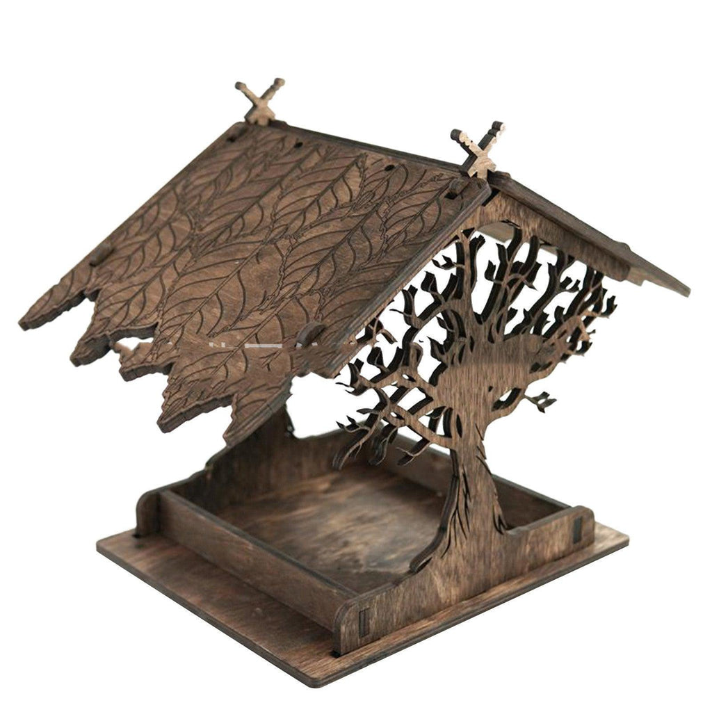 Rustic wooden hanging bird feeder with carbonized finish designed for outdoor garden wildlife decor — view 5