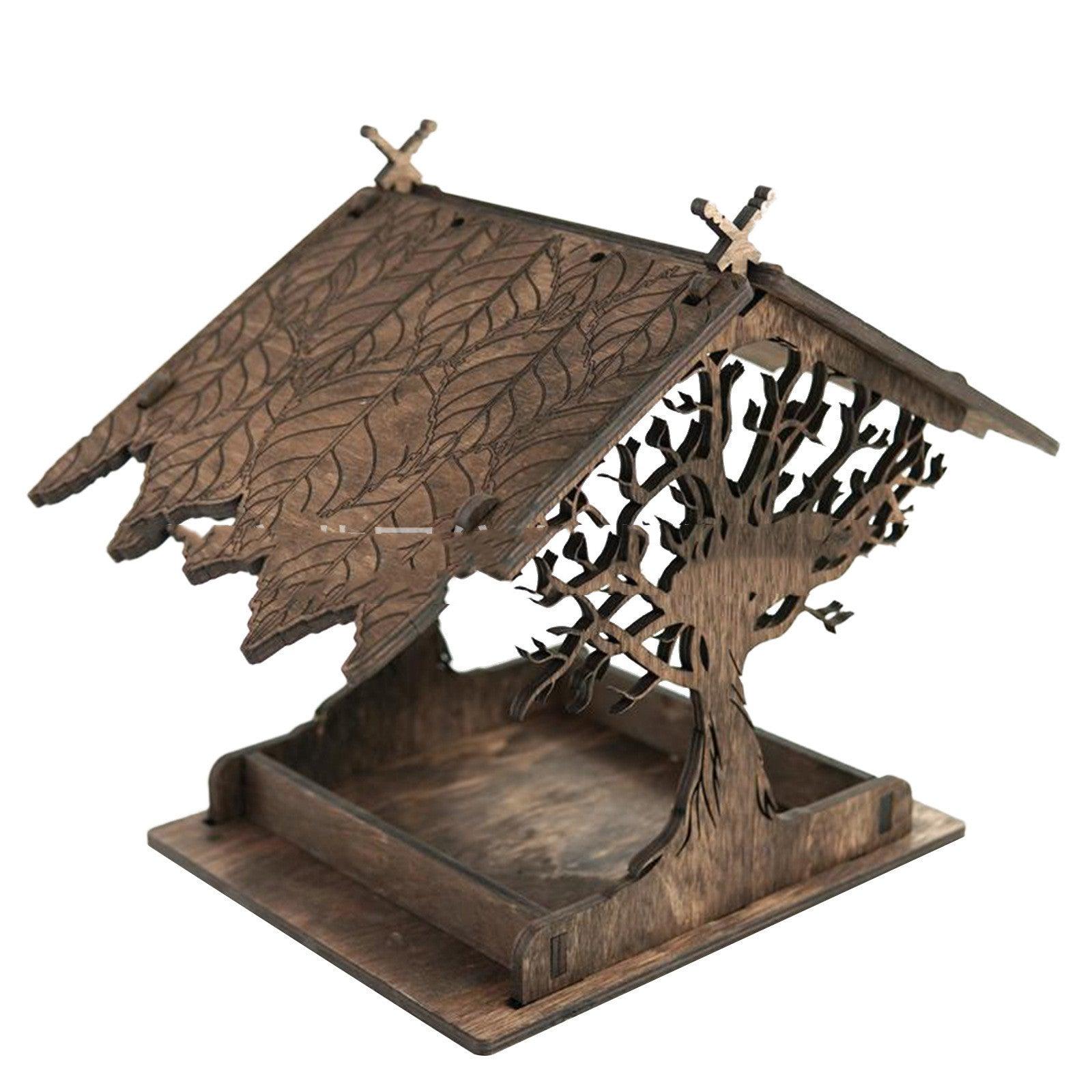 Rustic wooden hanging bird feeder with carbonized finish designed for outdoor garden wildlife decor — view 5
