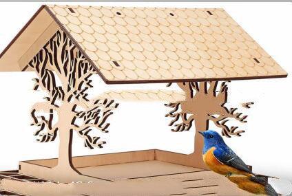 Rustic wooden hanging bird feeder with carbonized finish designed for outdoor garden wildlife decor — view 4