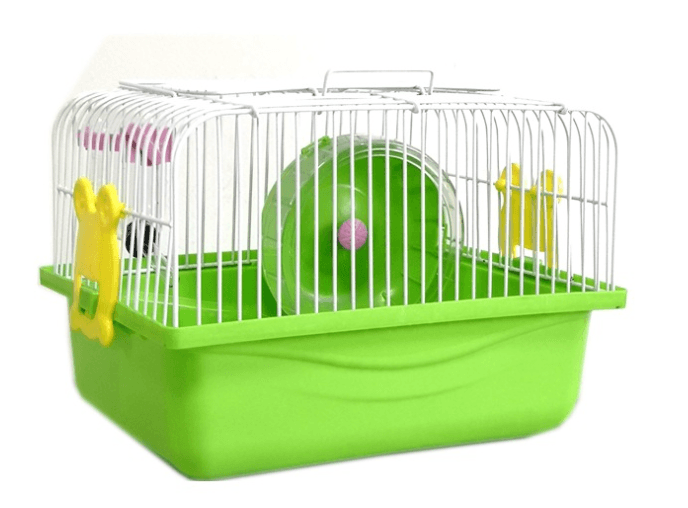 Compact plastic and wire small paradise hamster cage featuring a running wheel food bowl and fountain — view 3