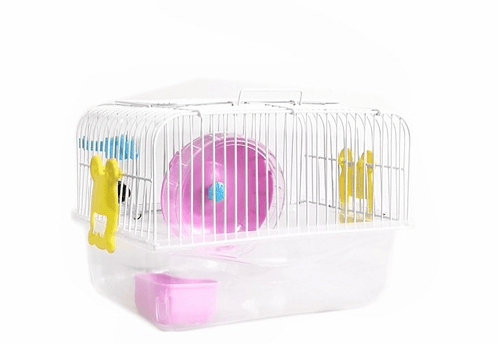 Compact plastic and wire small paradise hamster cage featuring a running wheel food bowl and fountain — view 4