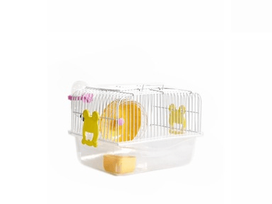 Compact plastic and wire small paradise hamster cage featuring a running wheel food bowl and fountain — view 2