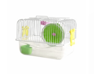 Compact plastic and wire small paradise hamster cage featuring a running wheel food bowl and fountain — view 5