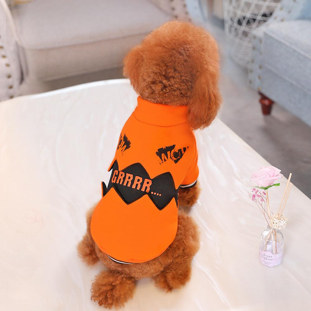 Vibrant orange Halloween pumpkin dog costume casual sweater style for small to large breed pets — view 4