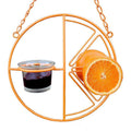 Bright metallic bird feeder with open design and hanging hook for outdoor garden spaces