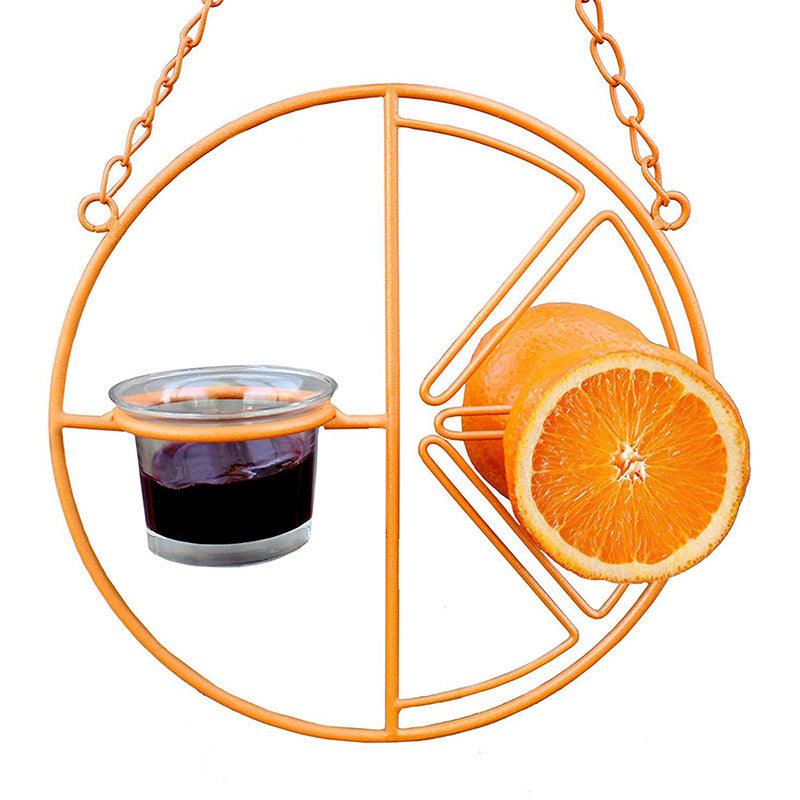 Bright metallic bird feeder with open design and hanging hook for outdoor garden spaces