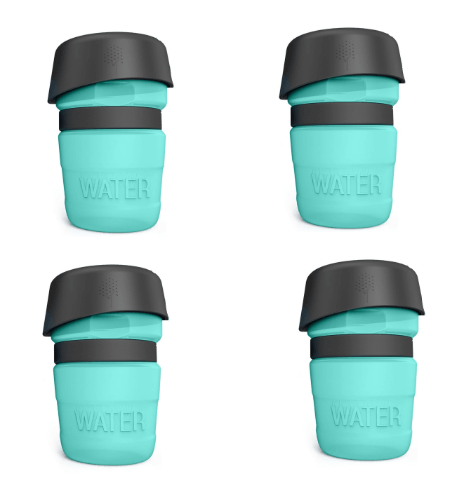 Foldable dog travel water bottle and dispenser in blue plastic for outdoor pet hydration — view 5