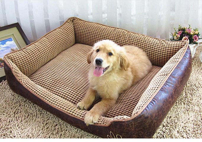 Luxury suede dog bed set in neutral tones with matching bone toy blanket and cooling mat — view 3