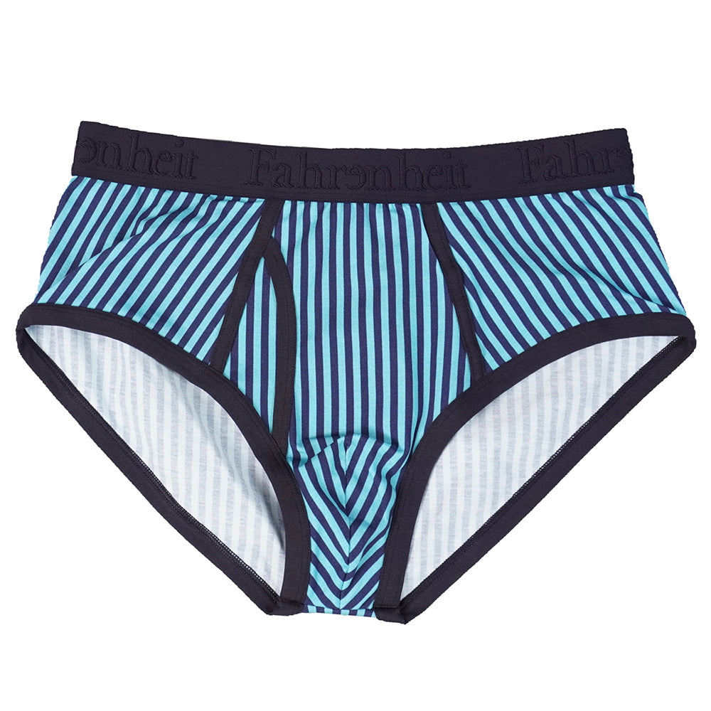 Three pack of solid blue mens cotton briefs with smooth logo waistband — view 5