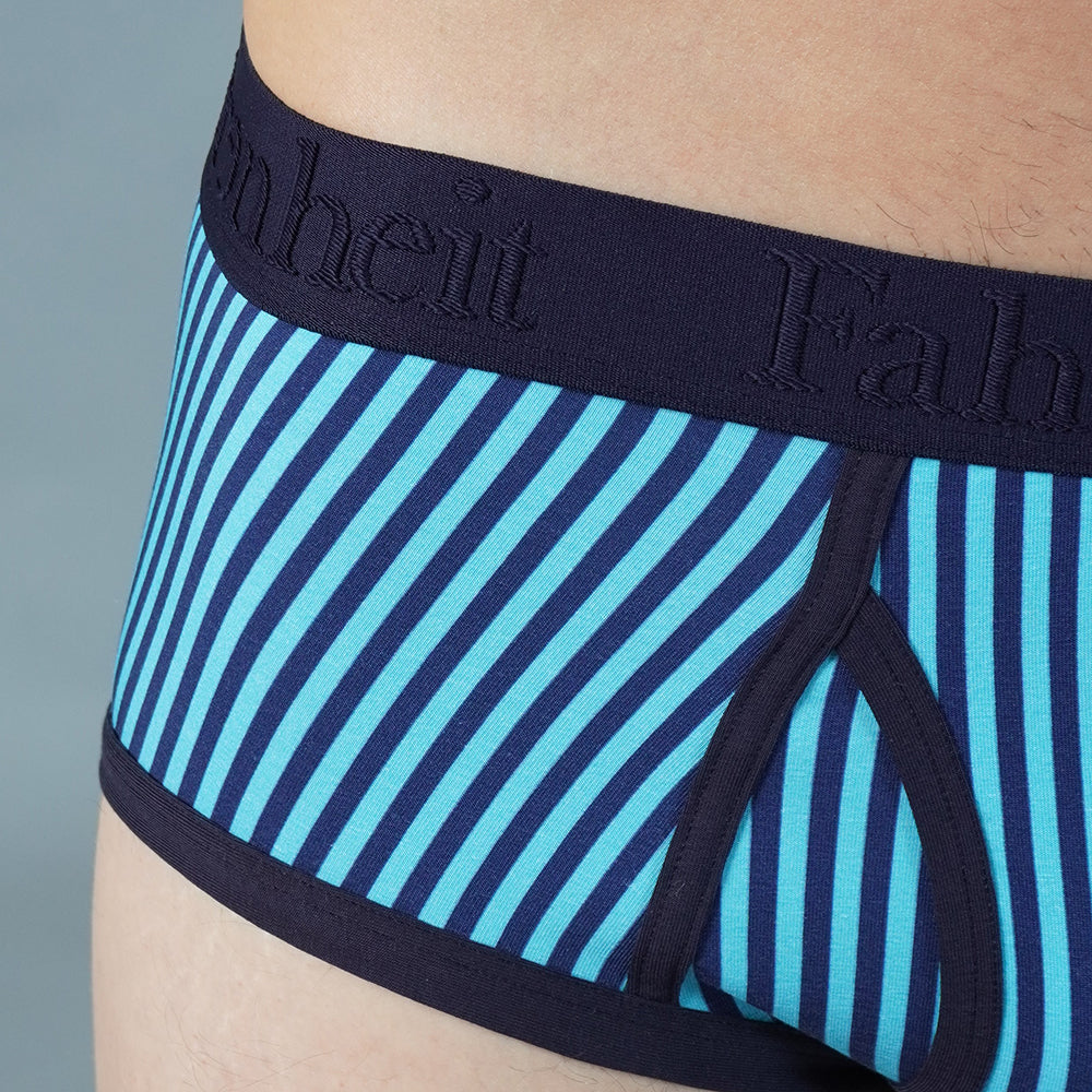 Wayne brief in vertical stripe blue with raised logo waistband in breathable cotton — view 4