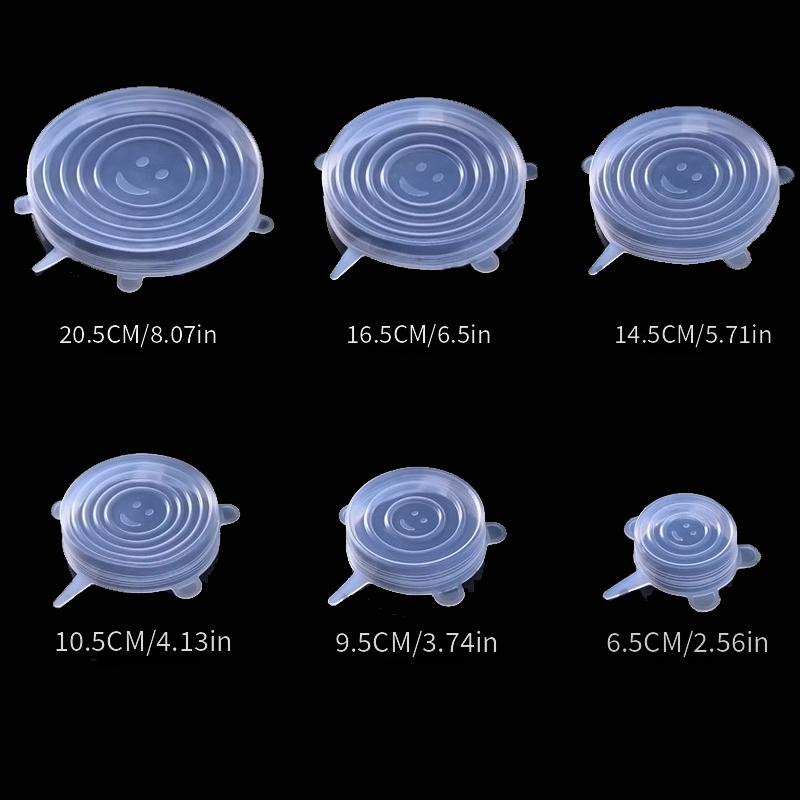 Six white round reusable silicone stretch lids for eco-friendly kitchen food storage and meal prep — view 3
