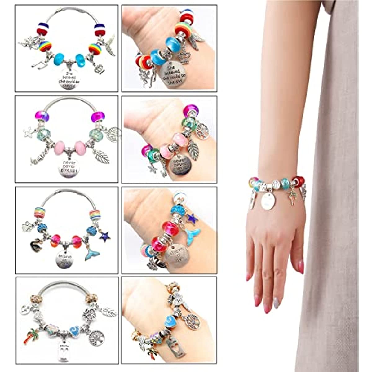 Unicorn and mermaid DIY charm bracelet craft kit with colorful beads and metal pendants — view 3