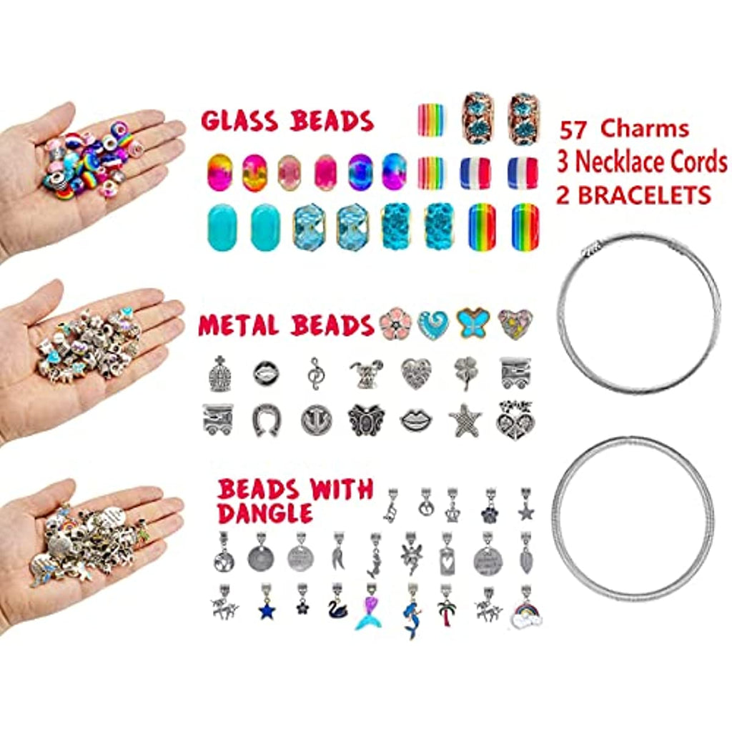 Unicorn and mermaid DIY charm bracelet craft kit with colorful beads and metal pendants — view 2