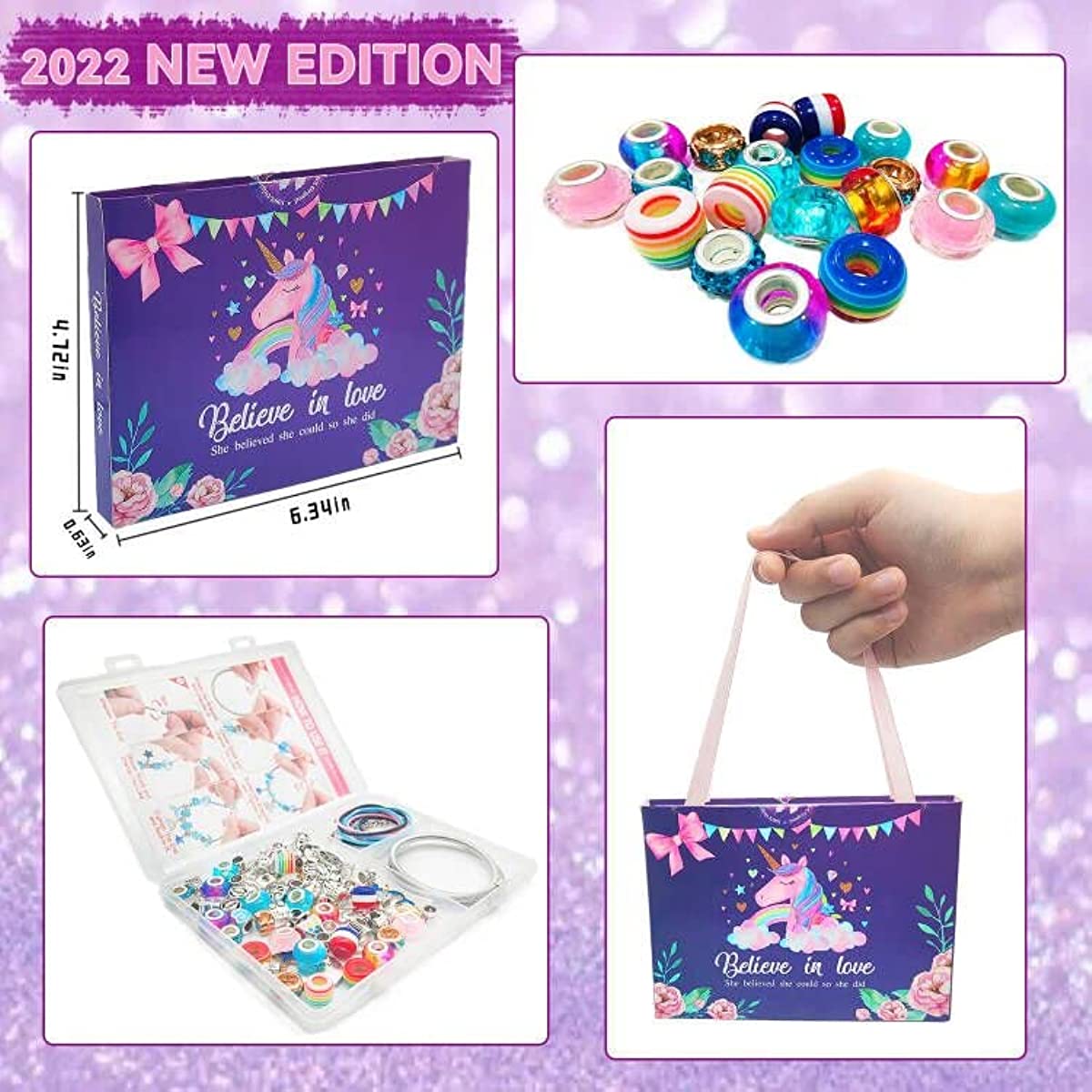 Unicorn and mermaid DIY charm bracelet craft kit with colorful beads and metal pendants — view 5