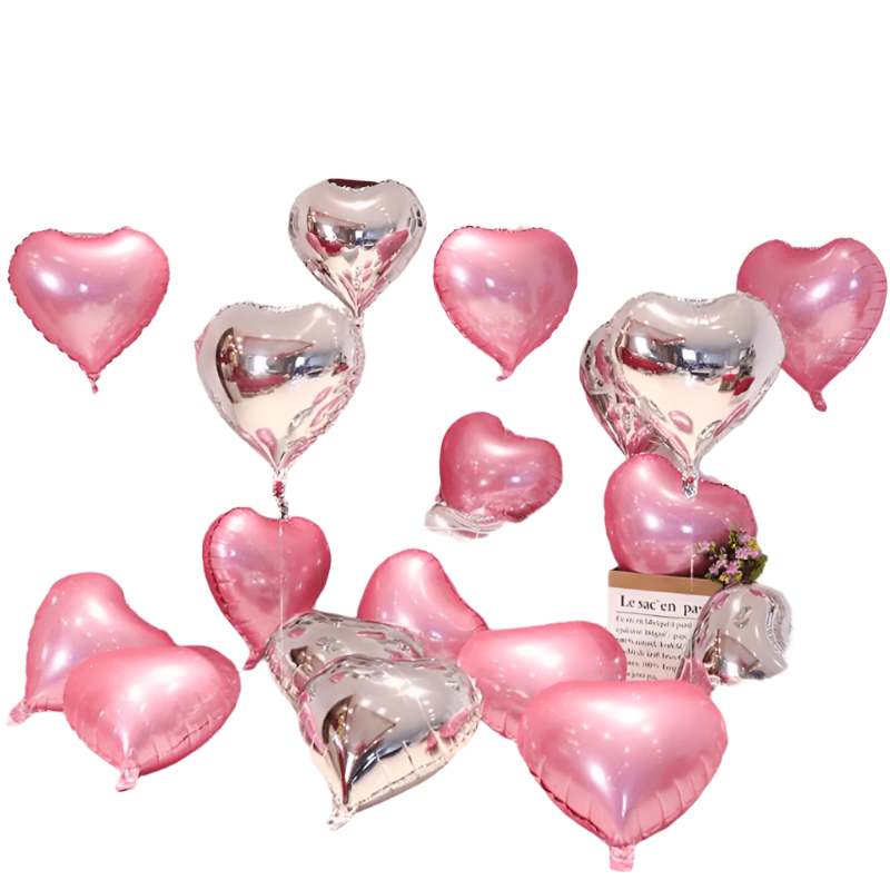 Pink and silver love balloons 10-piece set made of durable aluminum foil for parties