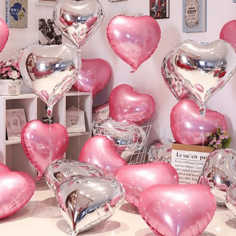 Pink and silver love balloons 10-piece set made of durable aluminum foil for parties — view 2