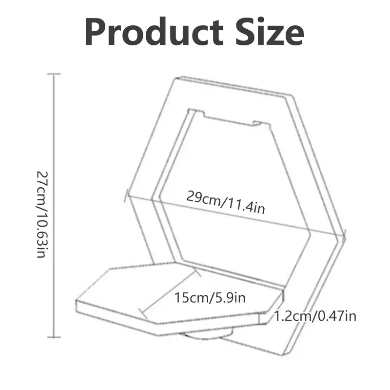 Set of 3 glossy white hexagonal floating wall shelves displaying small plants and picture frames — view 3
