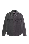 Women's studded denim Western shirt in black cotton with long sleeves and snap buttons