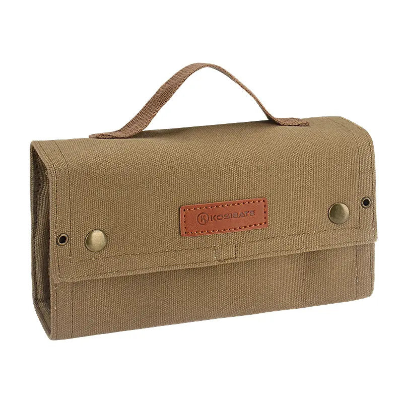 Outdoor seasoning bottles set in a khaki canvas travel bag with clear glass spice jars — view 2