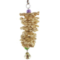Natural grass bird parrot toy with bell attached to a metal hanging hook for wire cages