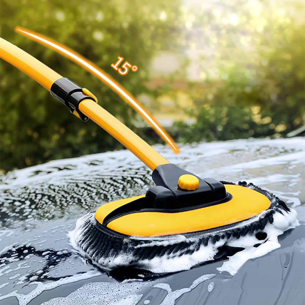 Black and yellow telescoping car wash brush with microfiber chenille head and adjustable aluminum handle — view 2