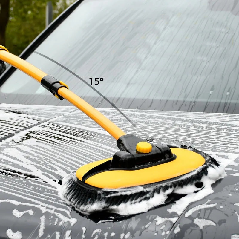 Black and yellow telescoping car wash brush with microfiber chenille head and adjustable aluminum handle — view 5