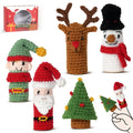 Christmas amigurumi crochet kit with yarn hook needle and finished miniature Santa and snowman figures