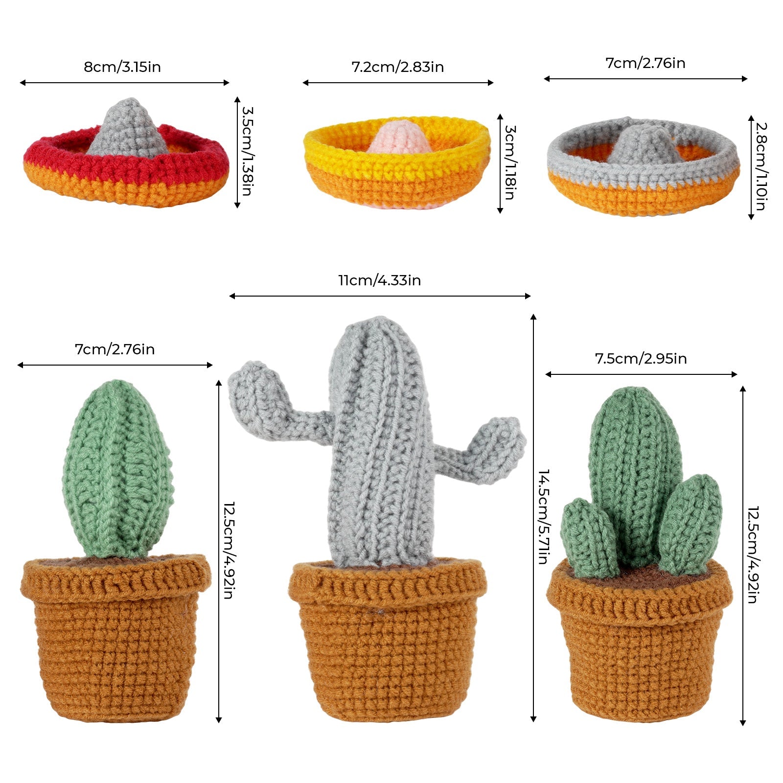 Three handmade amigurumi crochet cacti made from vibrant green yarn and safety eyes — view 5